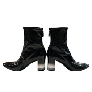 Zara Black Patent Leather Boot W/3" Block Heel Zip Closure